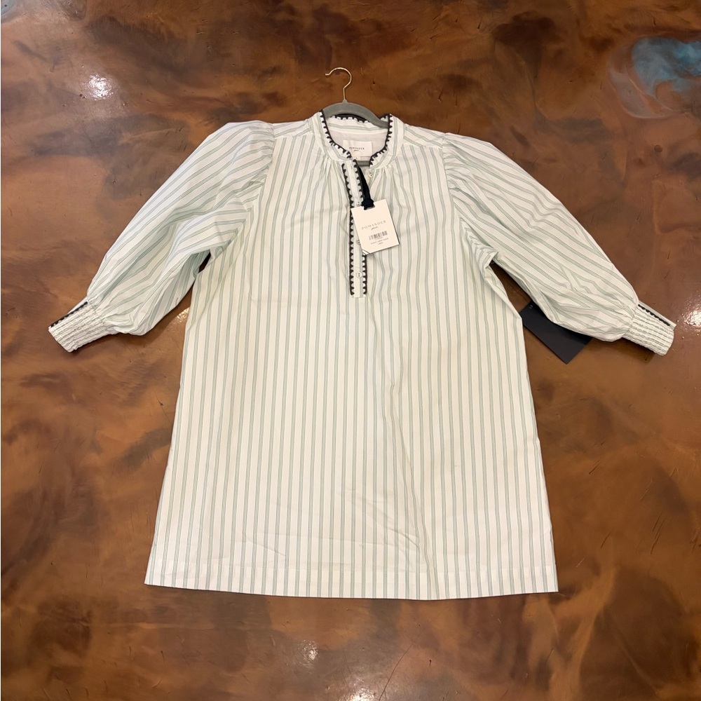 Pomander Place Cream Stripe Midi Dress with Black Trim NWT - Picture 2 of 8